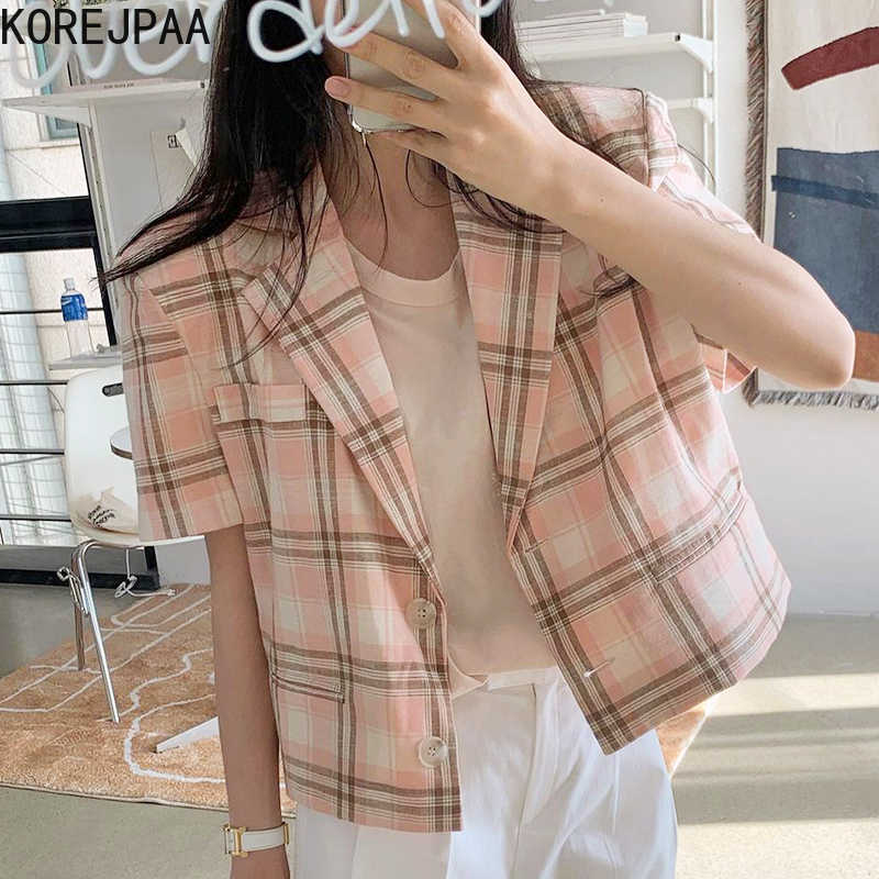 Korejpaa Women Jackets Summer French Versatile Lapel Two-Button Cardigan Casual Short-Sleeved Plaid Suit Short Jacket 210526, Brown
Korejpaa Women Jackets Summer French Versatile Lapel Two-Button Cardigan Casual Short-Sleeved Plaid Suit Short Jacket 210526, Brown