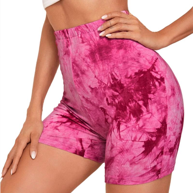Female Shorts, Tie-Dye Print High Waist Sport Pants Yoga For Women, Blue/Gray/Green/Pink/Purple Women's Shorts