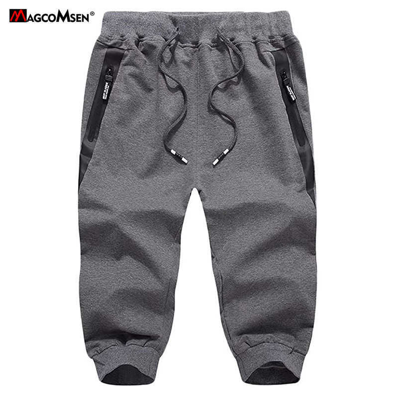 MAGCOMSEN Men's Joggers Sweatpants 3/4 Summer Casual Gym Fitness Trousers Zip Pockets Workout Track Pants Tracksuit Bottoms Men 210723