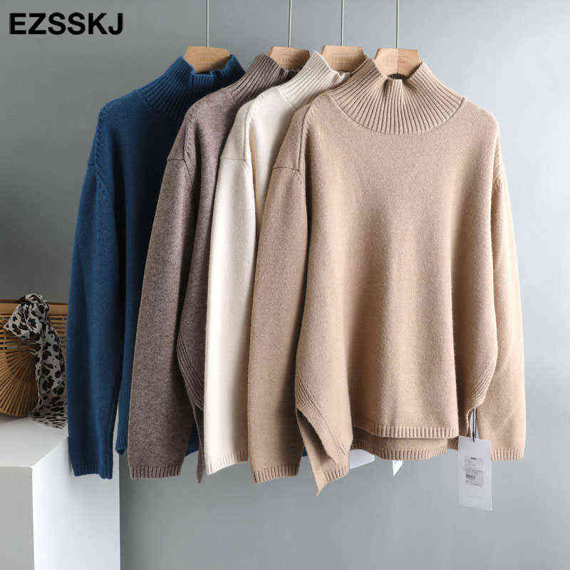 Autumn Winter splitside oversize thick Sweater pullovers Women loose cashmere turtleneck big size Sweater Pullover female 211109
