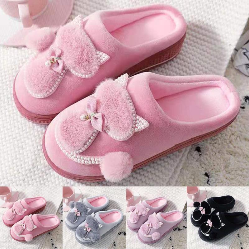 Slippers Slipper Winter Women Indoor Shoes Slip-On Furry Flat Home Cartoons Keep Warm Cute Women's Zapatillas De Mujer, Pk