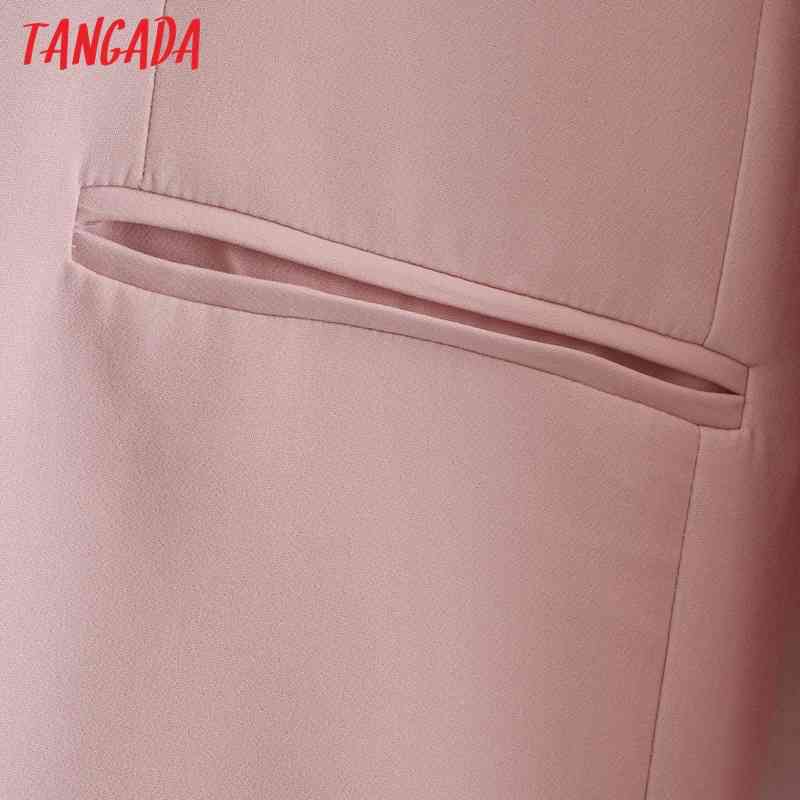 Women Solid Pink Blazer Coat Vintage Notched Collar Pocket Fashion Female Casual Chic Tops QJ135 210416