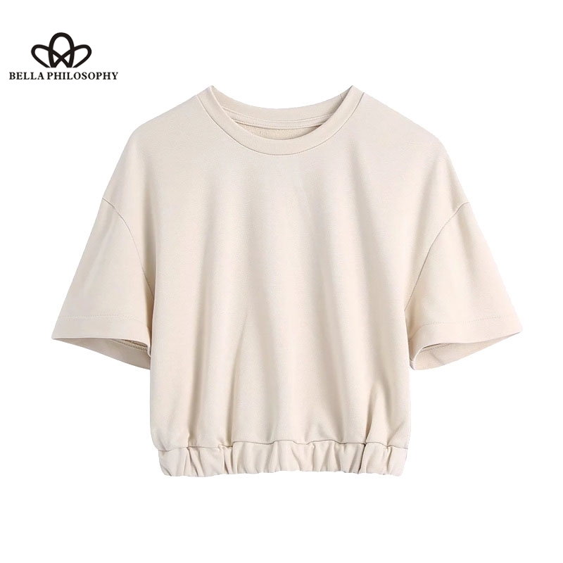 Fashion Tracksuits Cropped Sweatshirt High Elastic Waist Drawstring Cargo Pants Side Pockets Chic Sets 210510