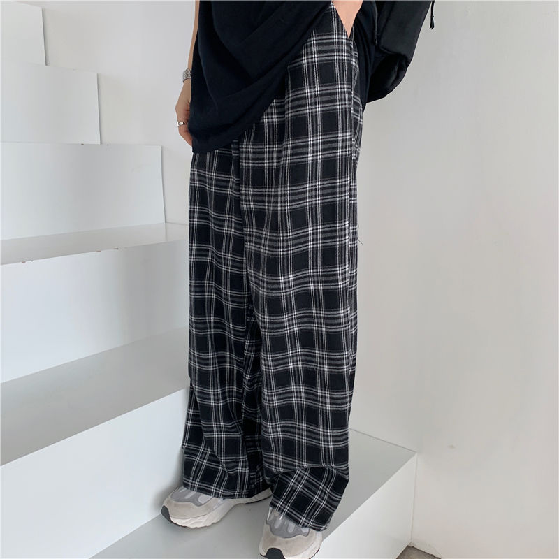 Women's Plaid Casual Straight Pants Comfy Loose Capris Tartan Trousers Trousers Unisex Streetwear S-3XL Black Yellow White Grey