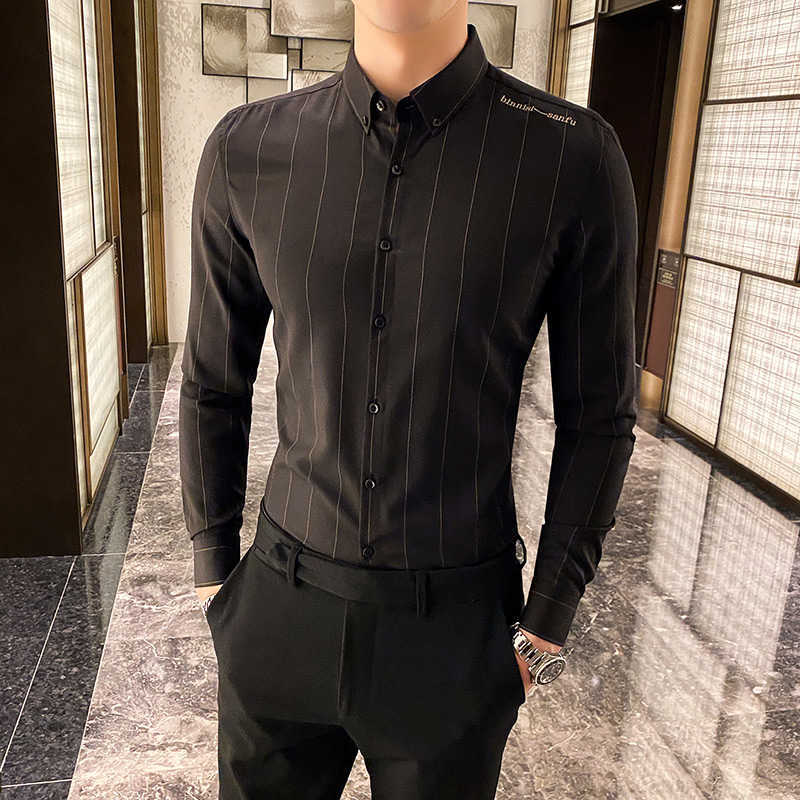 Fashion Striped Shirts Long Sleeve Casual Shirt High-quality Embroidery Business Formal Dress Shirts Social Office Clothes 210527, Gray
Fashion Striped Shirts Long Sleeve Casual Shirt High-quality Embroidery Business Formal Dress Shirts Social Office Clothes 210527, Gray