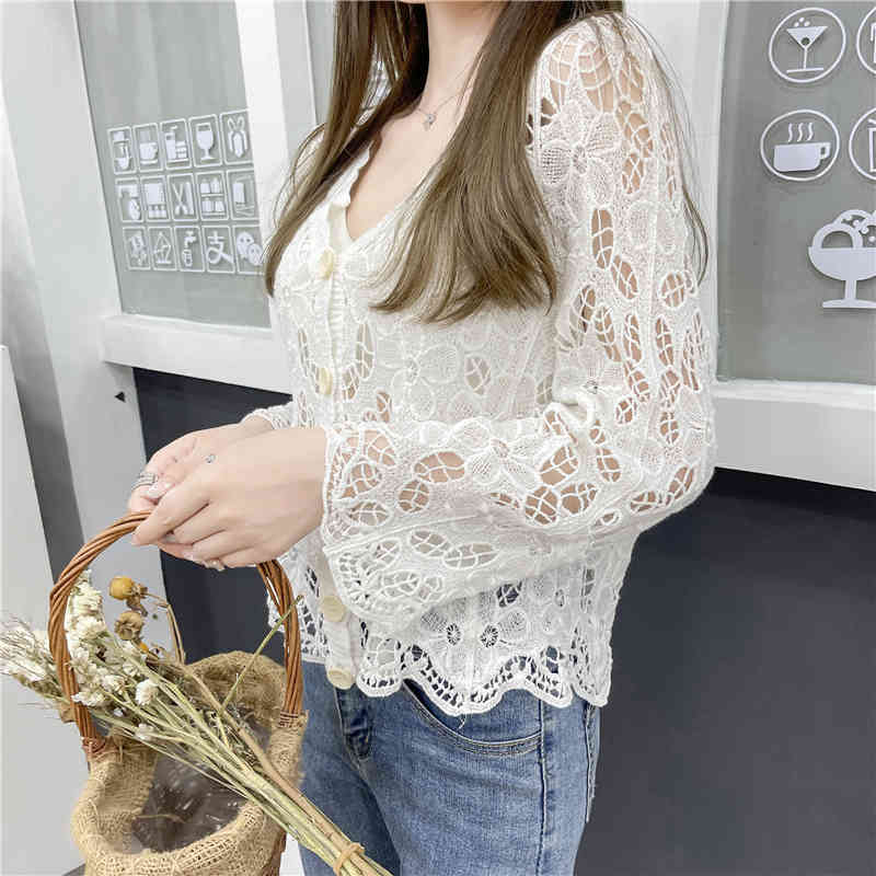 Summer Elegant Lace Blouse Crochet Tops Kimono Cardigan Women Sexy Hollow Out Beach Wear Thin Coat Blusa Mujer 210515