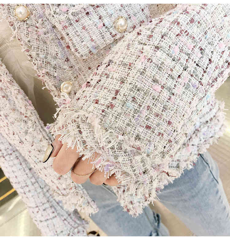 Autumn women Tweed Jacket high quality Small Fragrance Korean Tweed Short Elegant Patchwork Jacket Female 210518