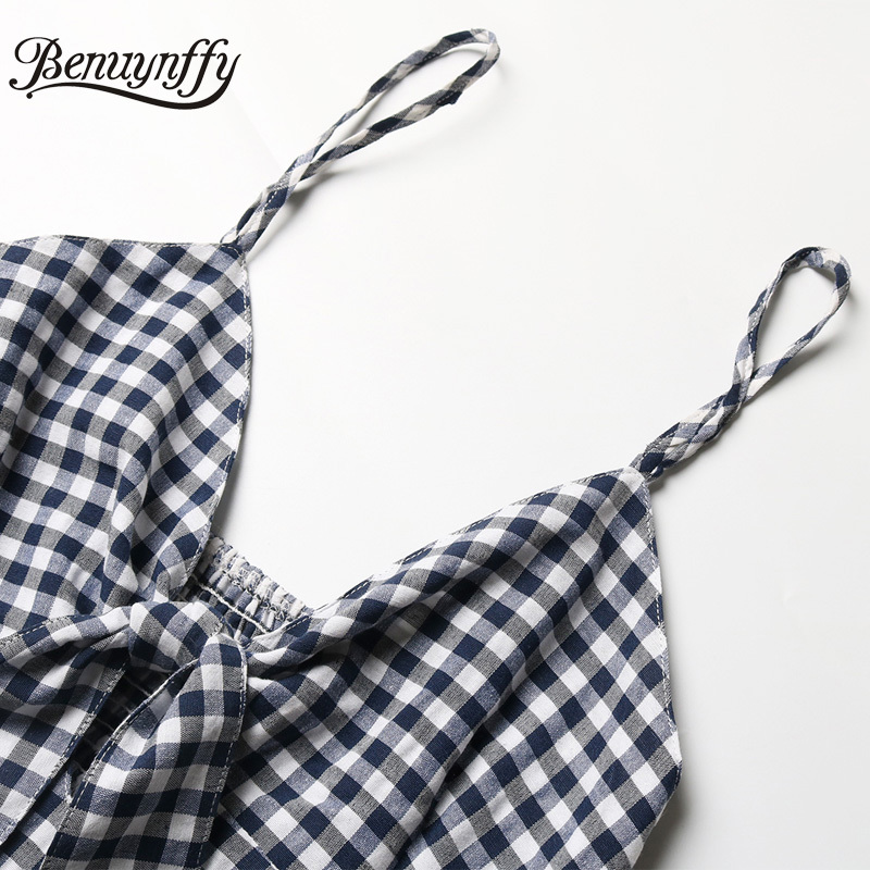 Deep V Neck Tie Front Plaid Summer Dresses Women Sexy Fashion Spaghetti Strap High Waist A-Line Short Dress 210510