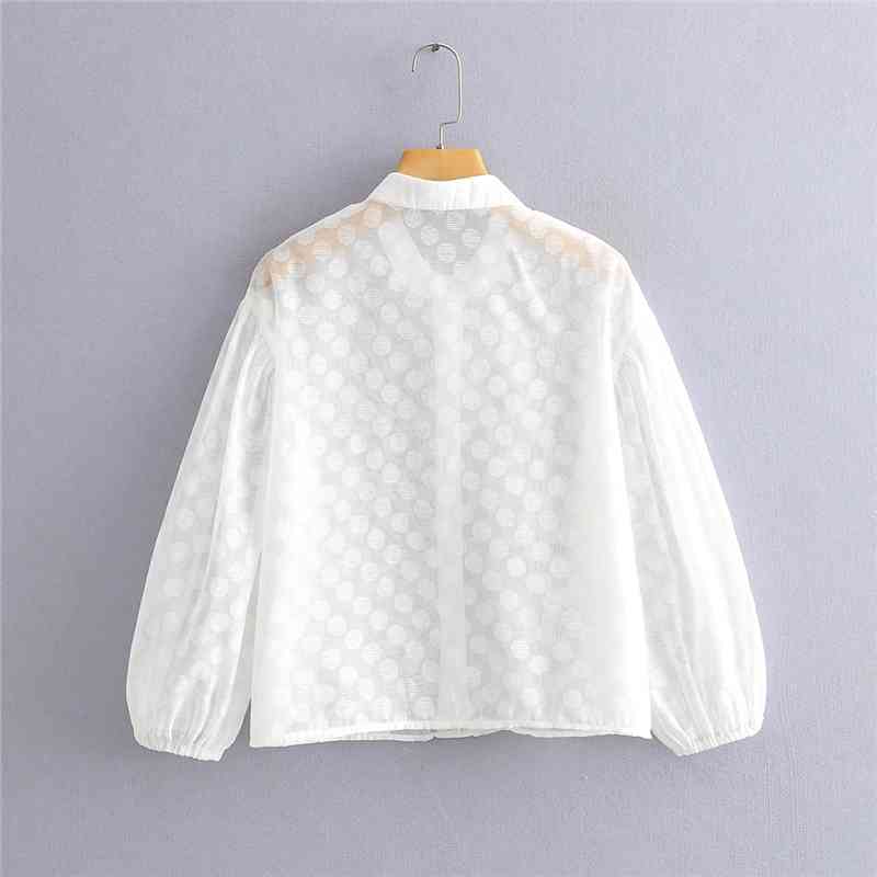 EXQJ Elegant Women Sexy Transparent Ploka Dot Shirts Fashion Ladies O-Neck Tops Sweet Female Chic Puff Sleeve Blouses 210430