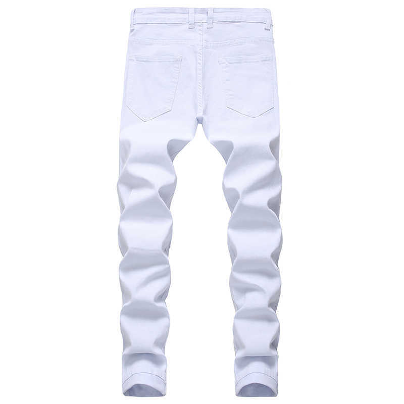 Men Ripped Jeans White Red Black Stretch Slim Fit Spring Autumn Denim Pants Distressed Hip Hop Streetwear Biker Jeans Pants X0621
