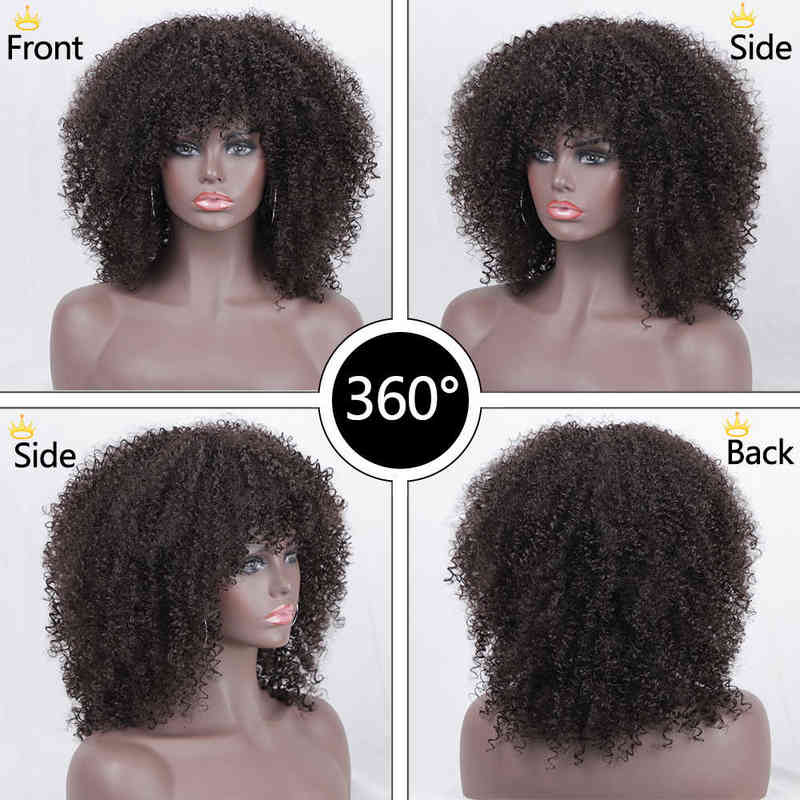 Hairpiece Nnzes Short Afro Kinky Curly Wigs Dark Brown Mixed Black Synthetic with Bangs for Women Blonde Red Grey Cosplay Hairs 0121