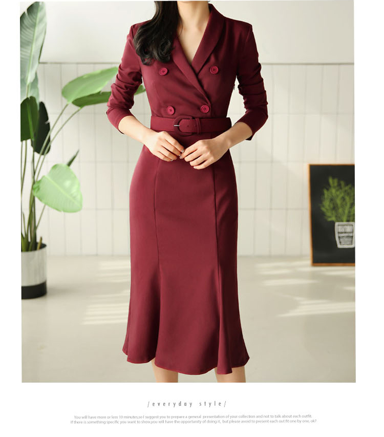 High quality Autumn Business Women Office OL Formal Long Sleeve double-breasted Bodycon Slim Work Dress 210519