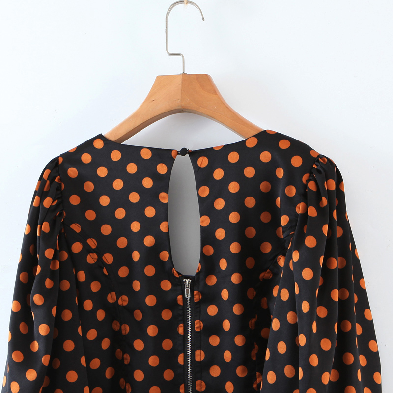 Vintage France Retro Long Lantern Sleeve Polka Dot Print Cropped Shirt Women Hollow Out Slim Waist Short Blouse Girl's Tops 210429