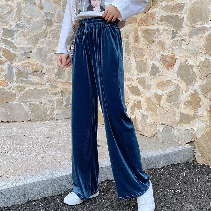 Women's Pants & Capris Streetwear Velvet Trousers Harajuku High-waisted Wide-leg Women 2021 Autumn And Winter Warmth Belt Loose Casual