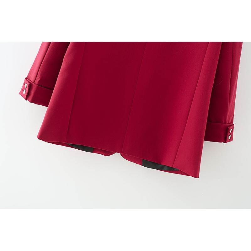 Elegant Women Chic Solid Red Blazer Fashion Ladies Pocket Jacket Streetwear Female Causal Notched Collar Cardigan 210527