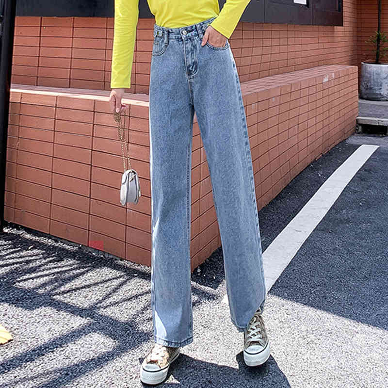 Women Casual Loose Mom Jeans Fashion Wide Leg High Waist Woman Autumn Straight Slim Denim Trousers Femme 10828 210518