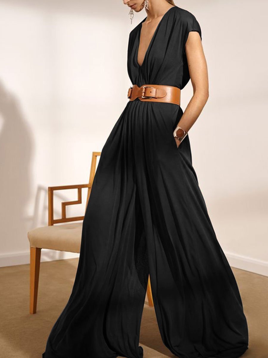 Women Jumpsuit Temperament Rompers Womens Sleeveless Wide Leg Loose Plus Size Summer s Black 210513