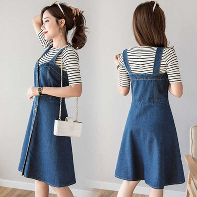 Trendy A-Line Single Breasted Short Denim Dress Summer Preppy Style Sundress Wide Strap Tank Jean Plus Size Vestido 210604