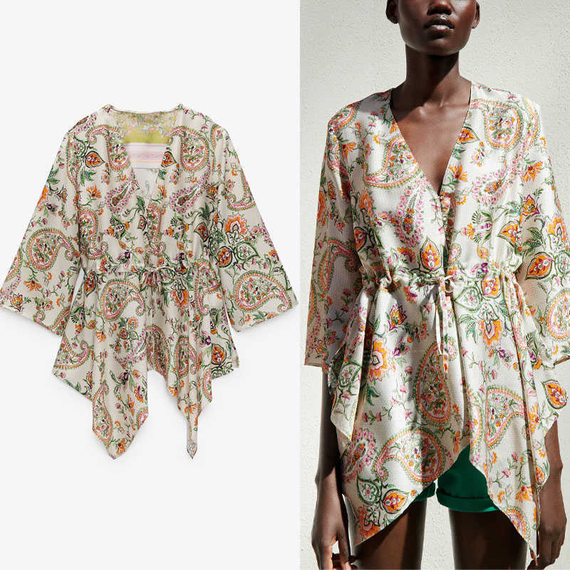 Za Asymmetric Floral Print Summer Blouse Women Long Sleeve V Neck Vintage Belt Blouses Fashion Button Up Woman Beach Top 210602, As picture
Za Asymmetric Floral Print Summer Blouse Women Long Sleeve V Neck Vintage Belt Blouses Fashion Button Up Woman Beach Top 210602, As picture