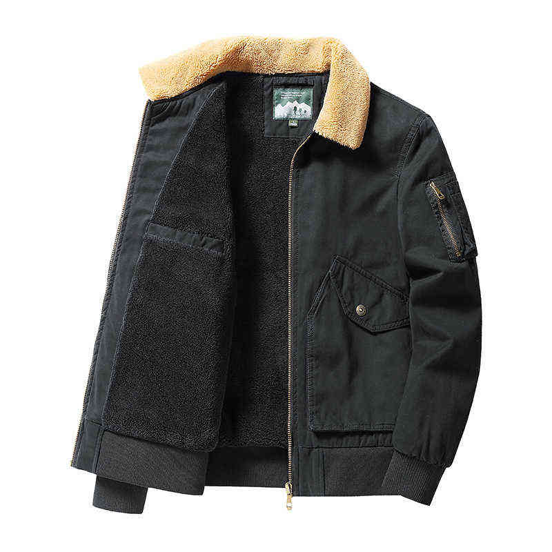 Winter Mens Zipper Jackets Casual Male Bomber Outwear Fleece Warm Windbreaker Woolen Jacket Mens Turn-Down Collar Coats Clothing 211122
