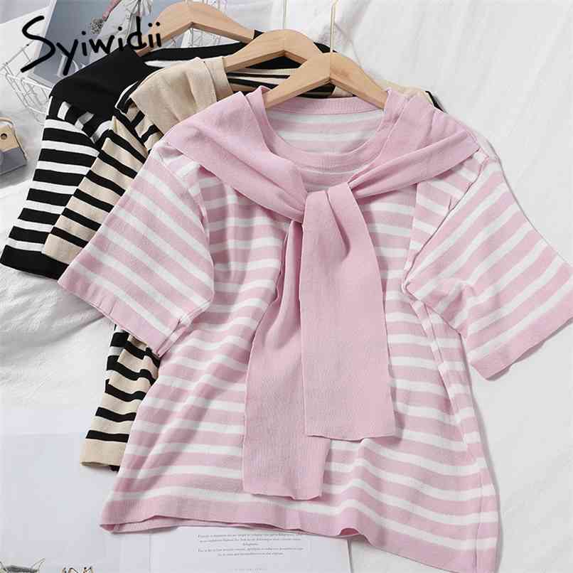 Striped T Shirts for Women Patchwork Fake 2 Pieces Summer Knitted Pink Black Yellow O-Neck with Shawl Korean Tops 210607, Apricot
Striped T Shirts for Women Patchwork Fake 2 Pieces Summer Knitted Pink Black Yellow O-Neck with Shawl Korean Tops 210607, Apricot