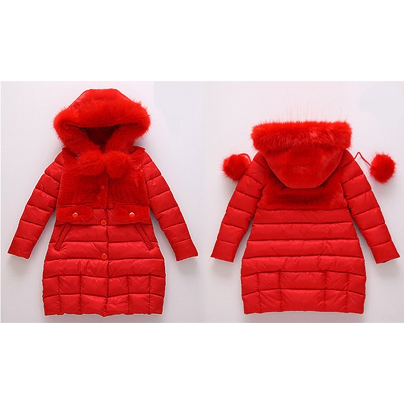Winter Girls Jackets Fashion Fur Collar Kid's Outerwear Coat Clothes Long Toddler Children Down Parkas 210508