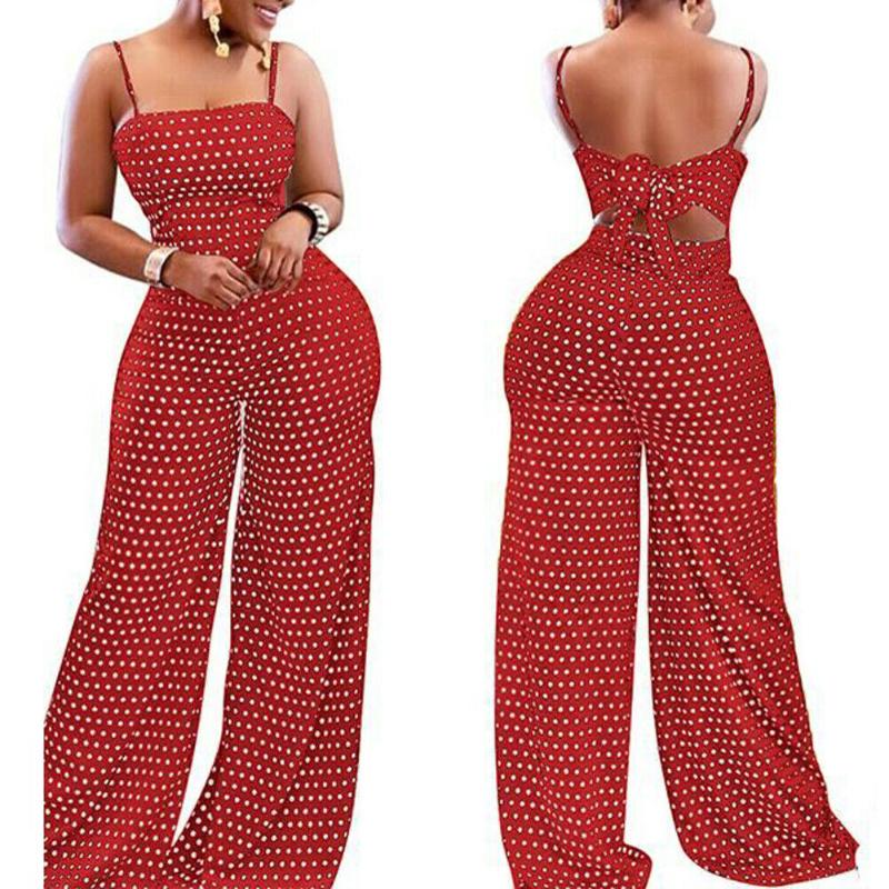 Women's Jumpsuits & Rompers Strap Sleeveless Jumpsuit Polka Dot Wide Leg Romper Ladies Casual Slim Playsuit Holiday Party Wear Summer