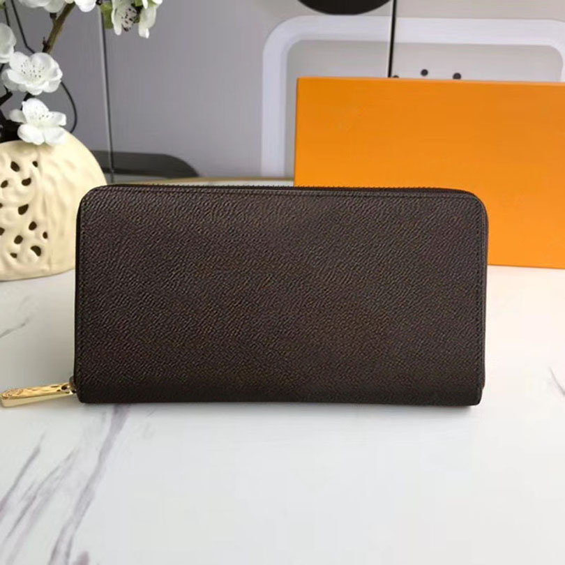 

M41894 M41895 M41896 ZIPPY wallet mono leather canvas 12 credit card slots long zipper wallets fashion women zip clutches bag with box, Brown flower rose red inside