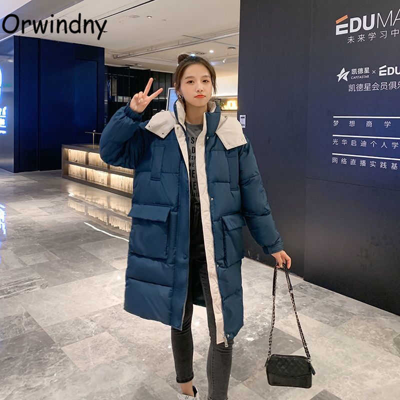 Orwindny Long Winter Coat Women Solid XS-2XL Warm Parkas Female Hooded Padded Clothing Snow Wear Jackets 210819