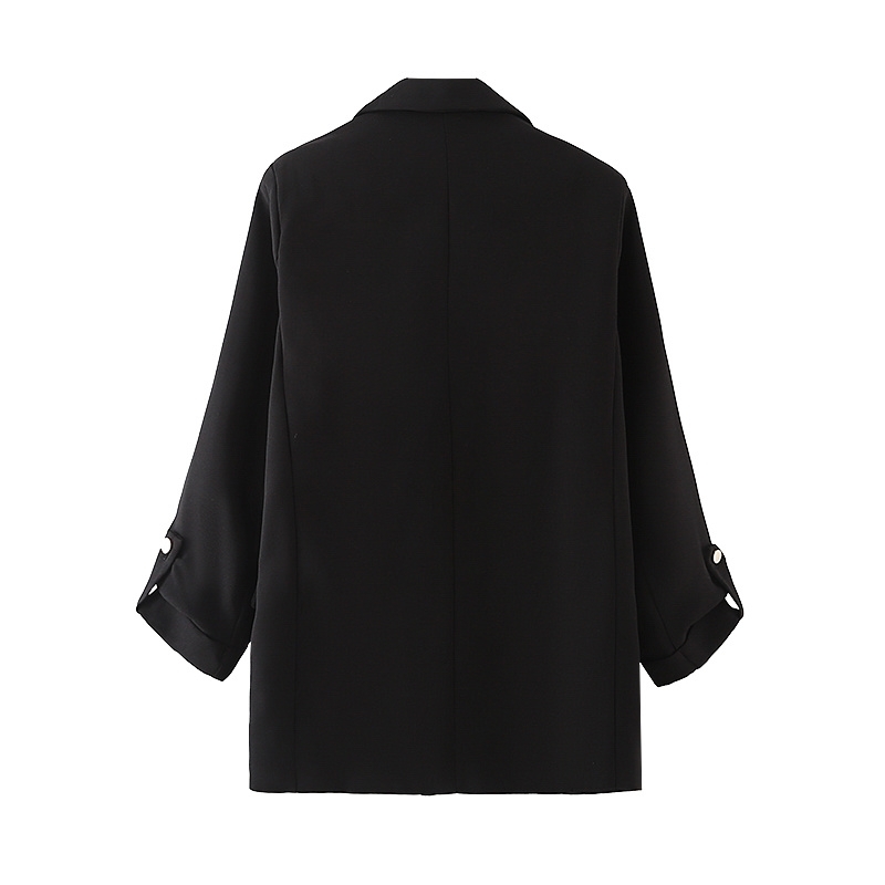 Elegant Women Solid Black Blazers Fashion Ladies Notched Collar Jacket Causal Female Chic Pocket Cardigans 210430