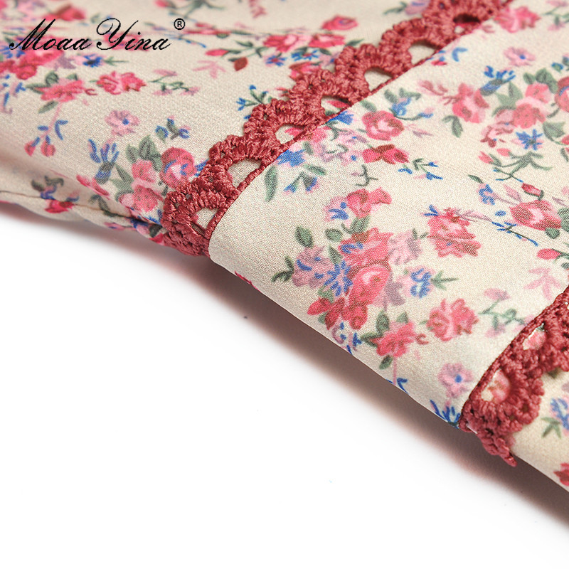 Fashion Runway Female dress Spring Summer Women's Dress Stand collar Ruffles Floral-Print Vacation Dresses 210524