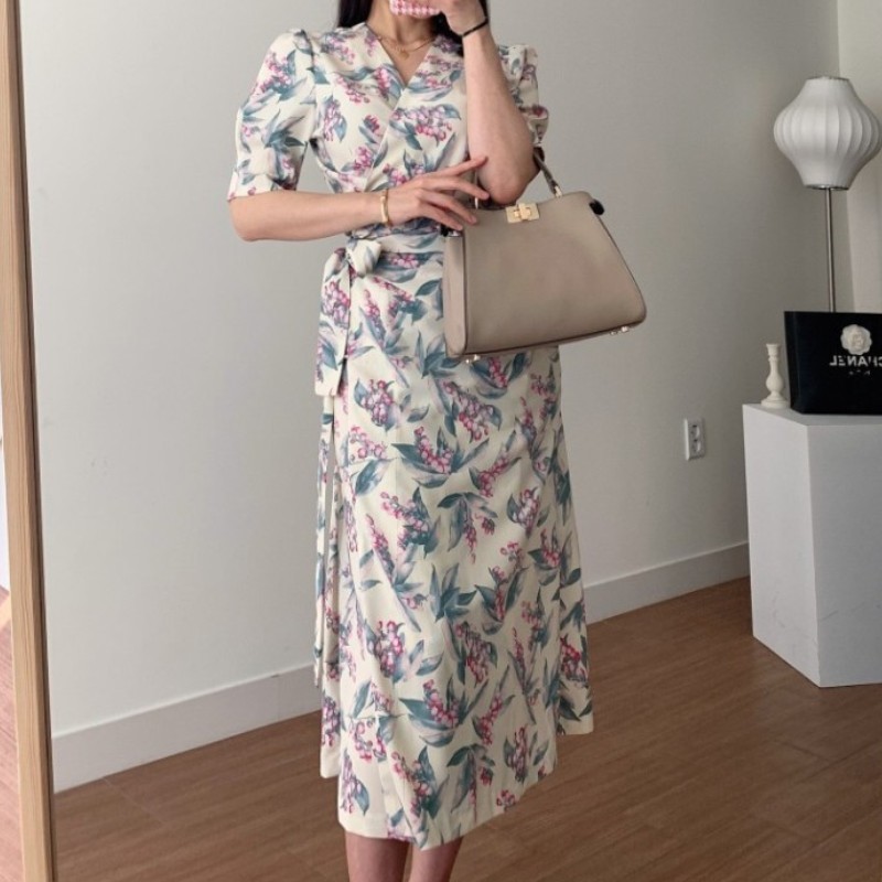 Summer Flowers Print Wrap Dress Women Elegant V-Neck Female Office OL Casual Lace Up Slim Chic Dress Vestidos 210518, Photo color 
Summer Flowers Print Wrap Dress Women Elegant V-Neck Female Office OL Casual Lace Up Slim Chic Dress Vestidos 210518, Photo color