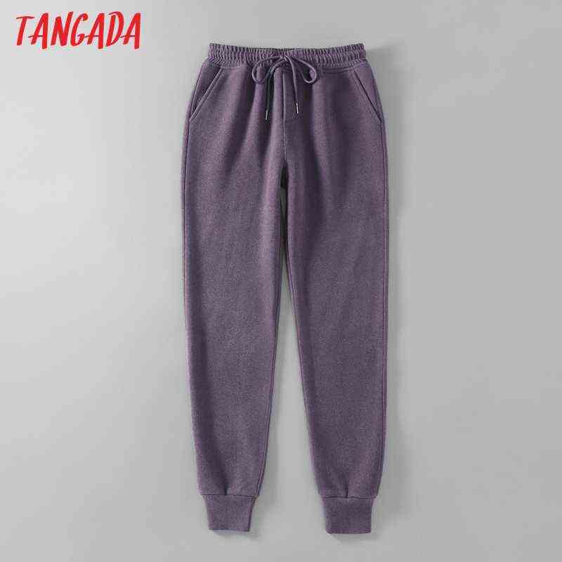 Tangada winter women woolen pants cargo strethy waist loose trousers joggers female sweat high quality 7M2 211115