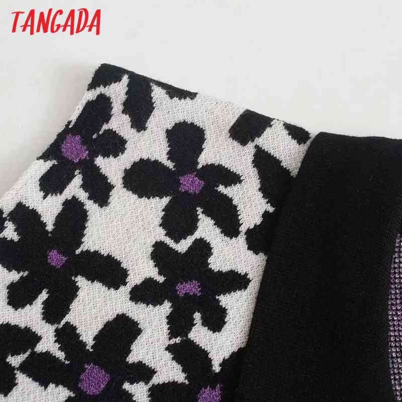 Women Vintage Flower Pattern Knitted Vest Sweater Sleeveless Female Waistcoat Tops 4M16 210416