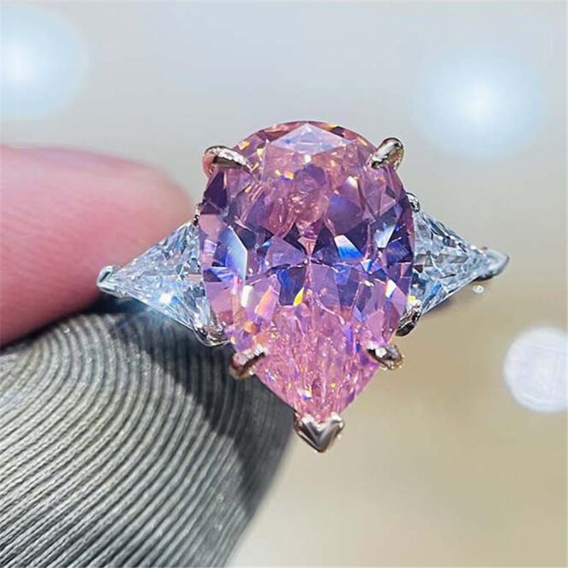 Brand Wedding Rings Luxury Jewelry Designer Real 925 Sterling Silver Dove Egg Large Yellow Topaz CZ Diamond Water Drop Zircon Women Engagement Band Ri