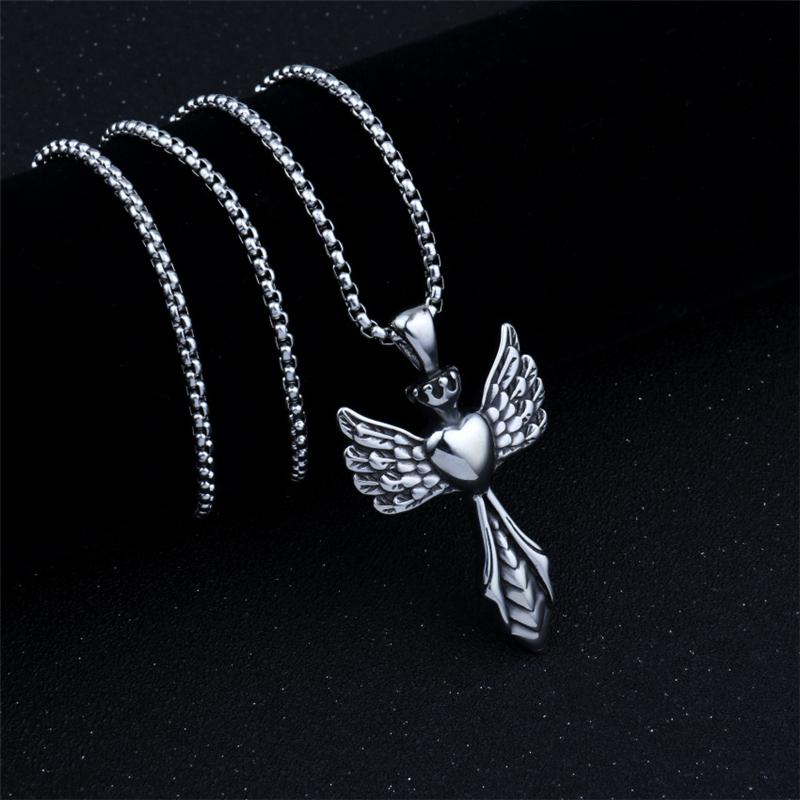 Fashion Love Heart Angel Wing Titanium Steel Silver Plated Jesus Cross Pendant Necklace Jewelry Chains
Fashion Love Heart Angel Wing Titanium Steel Silver Plated Jesus Cross Pendant Necklace Jewelry Chains