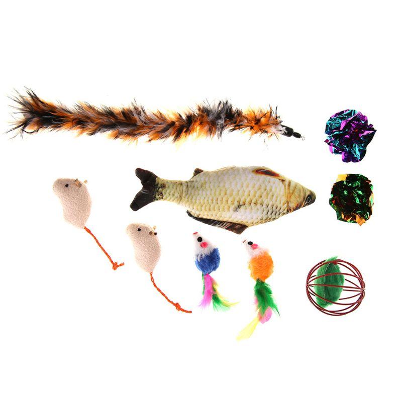 Cat Toys 11Pcs Pet Set Retractable Teaser Wand Catnip Fish Feather Balls Mice Toy
