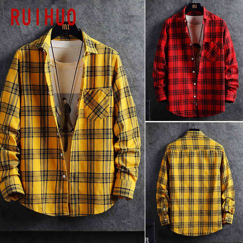 RUIHUO Casual Plaid Shirts For Men Clothing Yellow Plaid Shirt Men Long Sleeve Shirt For Men Fasion M-4XL 2021 New Arrival H1210, Red
RUIHUO Casual Plaid Shirts For Men Clothing Yellow Plaid Shirt Men Long Sleeve Shirt For Men Fasion M-4XL 2021 New Arrival H1210, Red