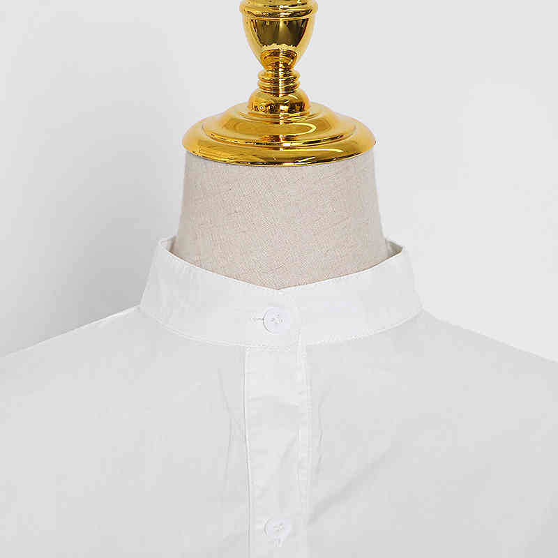 Patchwork Ruffle White Shirt For Women Stand Collar Long Sleeve Elegant Shirts Female Autumn Fashion 210524