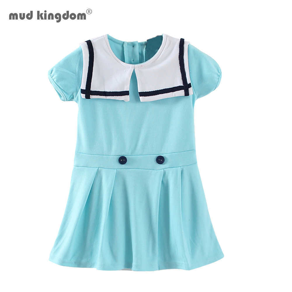 Mudkingdom Baby Girl Summer Dress Sailor Collar Short Sleeve Cotton College Sweet Girls Princess 210615