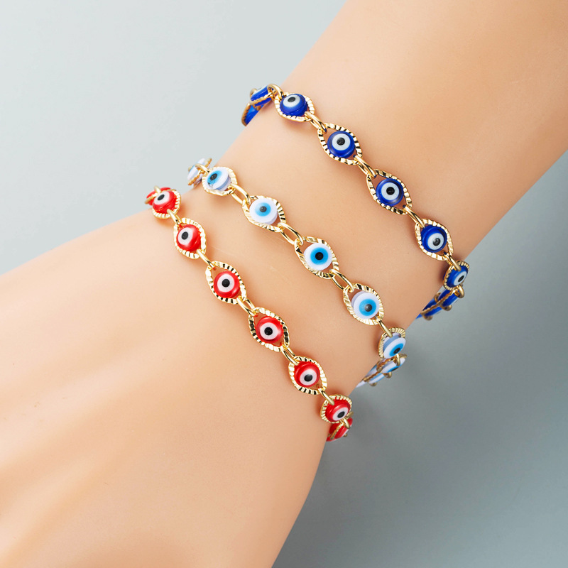 Creativity Handmade Blue Evil Eye Beads Copper Chain Bracelet for Women Gift