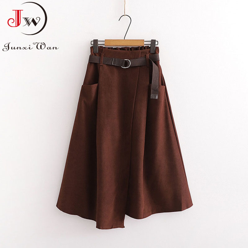 Women Casual Skirts Spring And Autumn Solid High Waist Irregular Pockets Midi Fashion Simple Elegant Saia Faldas 210510