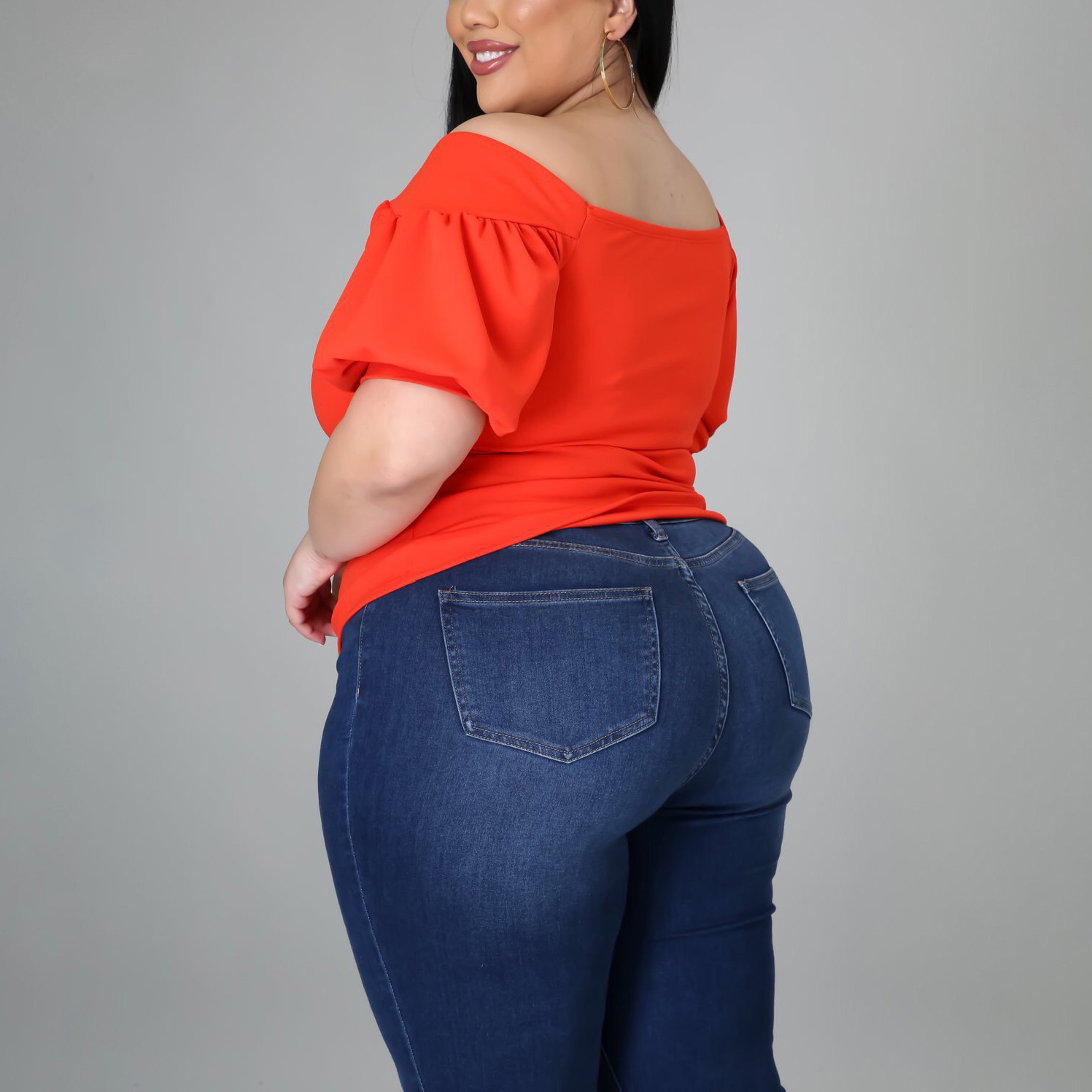 3XL 4XL Plus Size Blouses For Women Fat Summer Square Neck Orange Solid Fashion Tops Shirts Big Office Ladies 210510