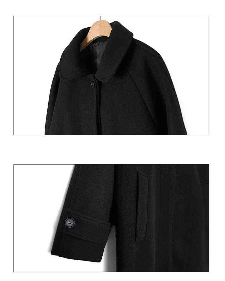 Womens Coat Winter Korean Fashion Long Coated Thickened Woolen Winter Coat for Women Black Coat Harajuku 211130