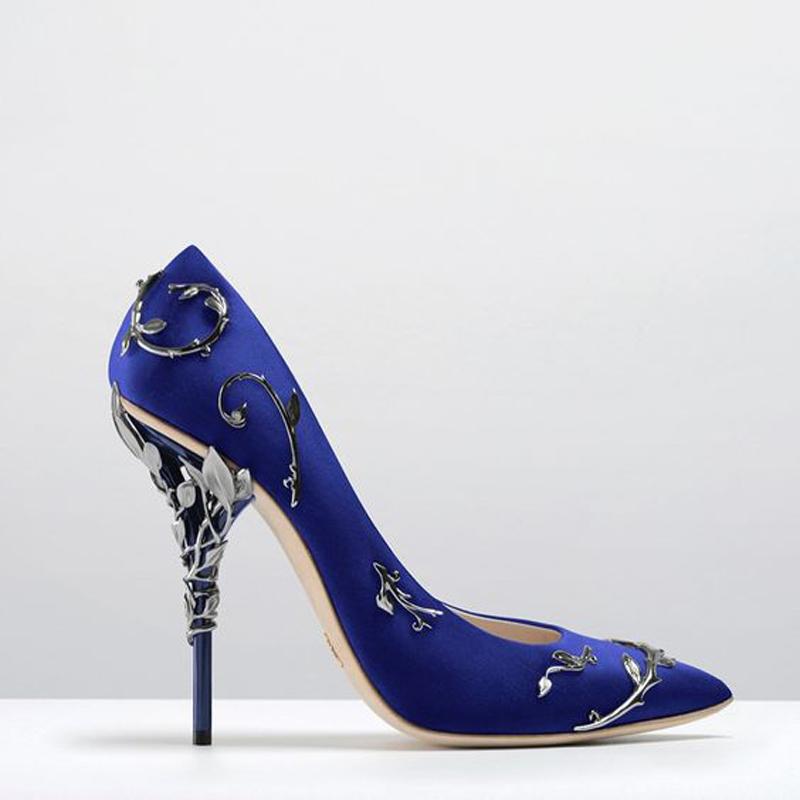 Women Pumps Pointed Toe Flower Heel Wedding Shoes Elegant Silk Design High Heels Ladies Drop Dress