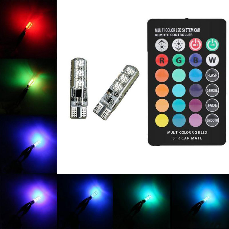 Car Atmosphere Light 12V T10 W5W RGB 5050 Bulbs with Remote Control Interior Lighting Auto Styling Lights