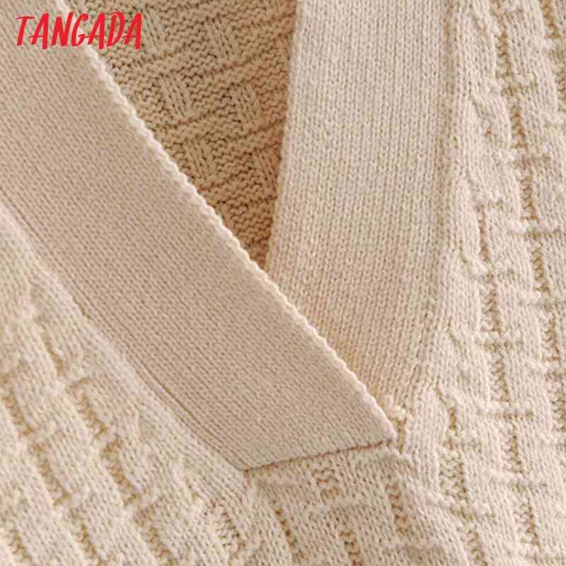 Women Fashion Oversized Beige Knitted Vest Sweater Sleeveless Female Waistcoat Chic Tops 3H180 210416