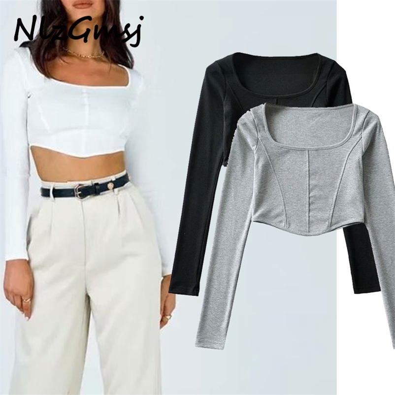 T Shirt Summer Spring shirt Square Collar Full Sleeve Ladies ees Fashion Solid Slim Fit Female ops 210628, As picture 
T Shirt Summer Spring shirt Square Collar Full Sleeve Ladies ees Fashion Solid Slim Fit Female ops 210628, As picture