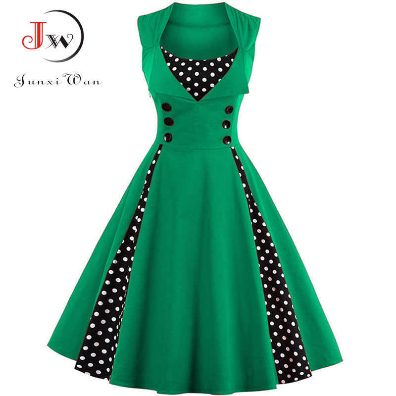 S-4XL Women Robe Retro Vintage Dress 50s 60s Rockabilly Dot Swing Pin Up Summer Party Dresses Elegant Tunic Vestidos Casual 210623