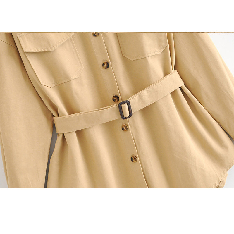 Waist Bandwidth Loose Collar Long Sleeve Single Breasted Waist Female Coat Autumn Casual Harajuku Tooling Women's Jacket 210507